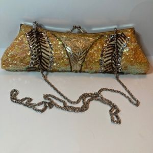 Gold beaded evening bag clutch or chain strap